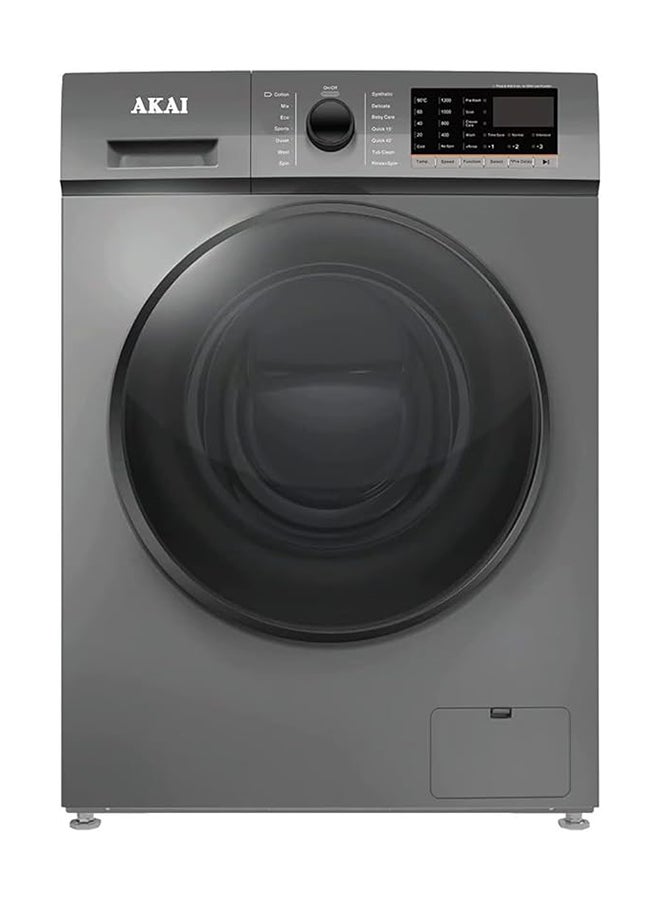 AKAI - Front Load Washing Machine With BLDC Inverter Motor 5 Star ESMA Rated 1400 Spin Speed RPM 12 Washing Programs, Digital Display Foam Sensing And Removal 7 kg 1700 W WMMA-SFL74QBS Titanium - Image 1