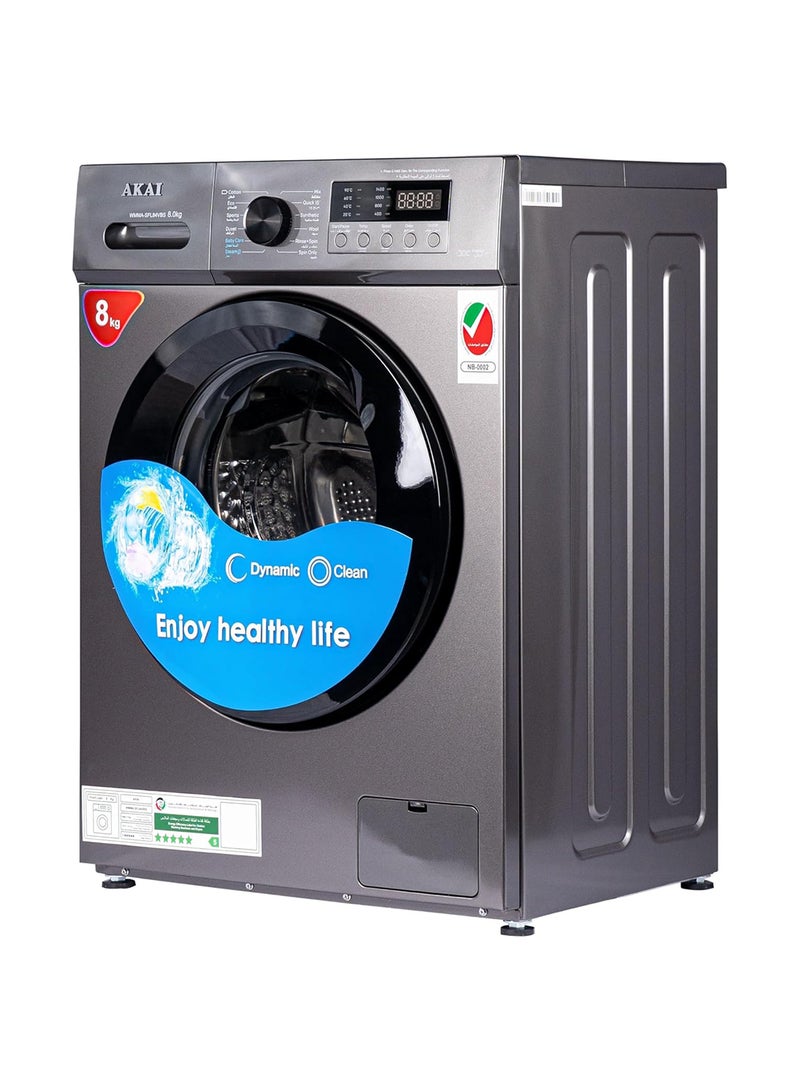 AKAI - 8 Kg  Front Loader Washing Machine with Inverter Technology Huge Drum Variable 1400 Spin Speed RPM Digital Display Quick Wash Steam 8 kg 1750 W WMMA-SFL84VBS Titanium - Image 1
