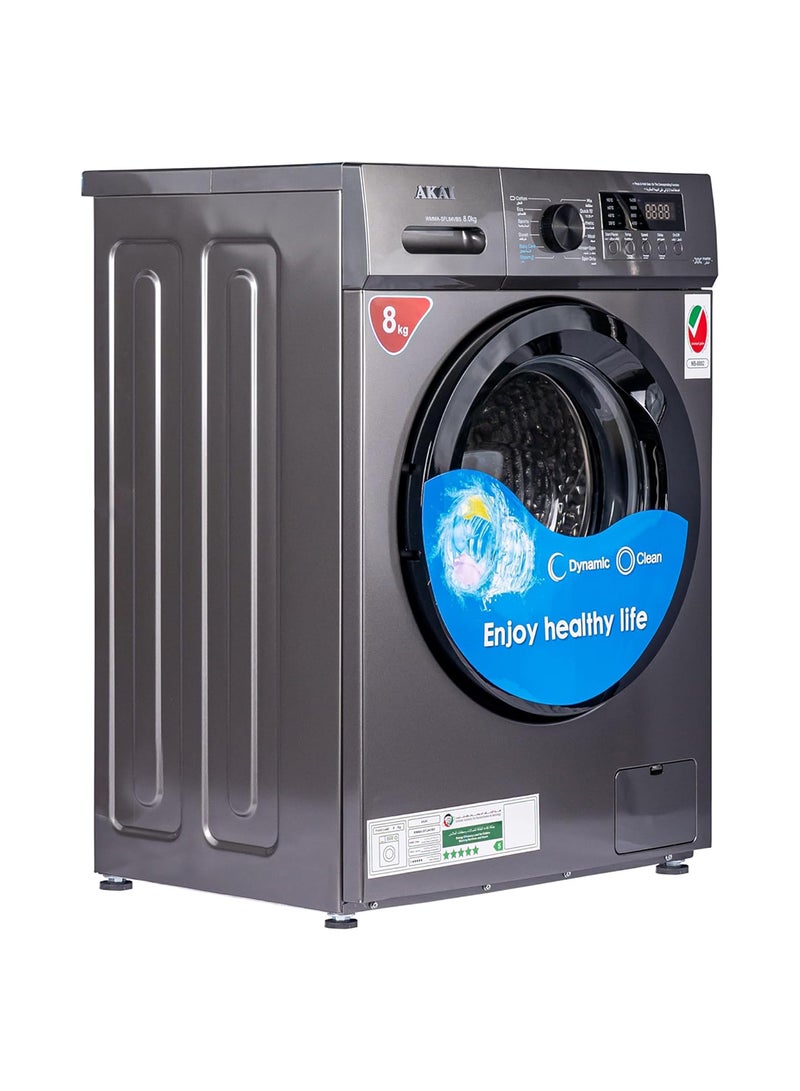 AKAI - 8 Kg  Front Loader Washing Machine with Inverter Technology Huge Drum Variable 1400 Spin Speed RPM Digital Display Quick Wash Steam 8 kg 1750 W WMMA-SFL84VBS Titanium - Image 1