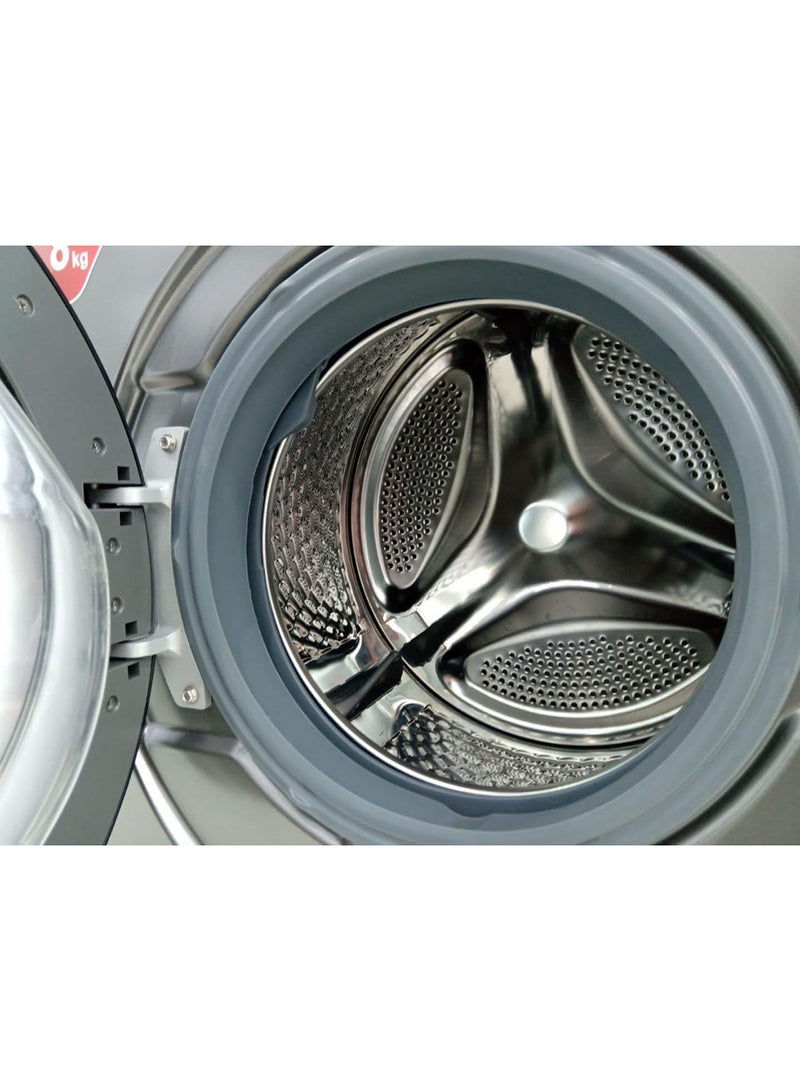 AKAI - 8 Kg  Front Loader Washing Machine with Inverter Technology Huge Drum Variable 1400 Spin Speed RPM Digital Display Quick Wash Steam 8 kg 1750 W WMMA-SFL84VBS Titanium - Image 1