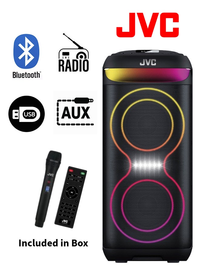 JVC - Portable Bluetooth Party Speaker | 1200W PMPO Output | 3Hours Battery Backup | Builds In Sound Sensitive LED lights With portable Microphone XS-N4213PB Black - Image 1