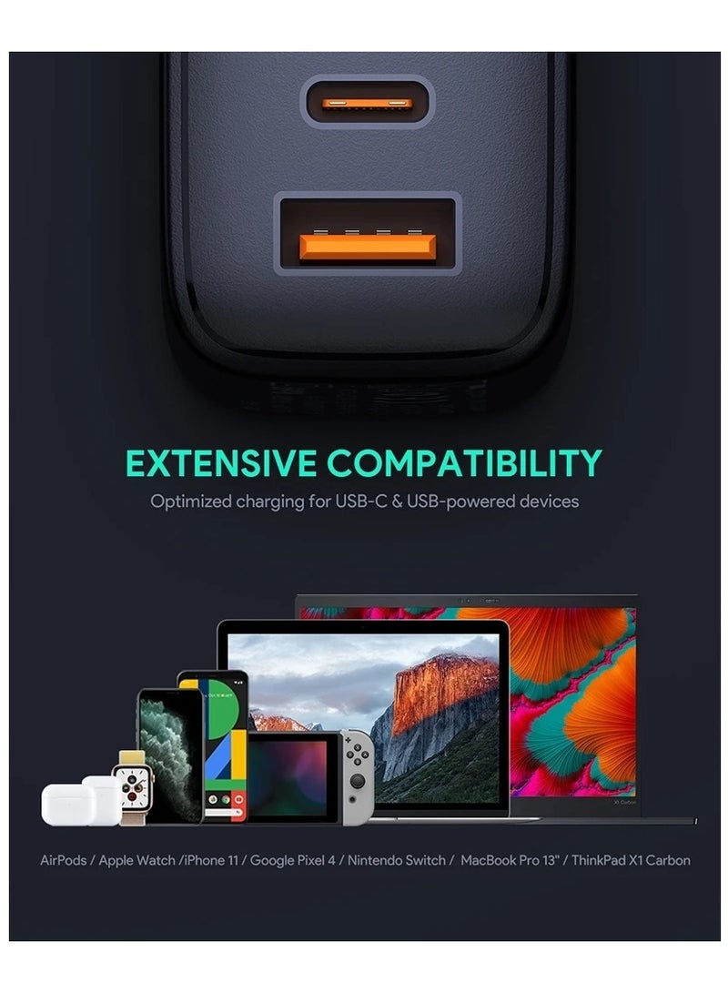 PA-B3 65W USB C GaN PD Charger - Omnia GaN Chip - Dynamic Detect - High-Speed Charging - Dual-Device Charging - Safe & Reliable White