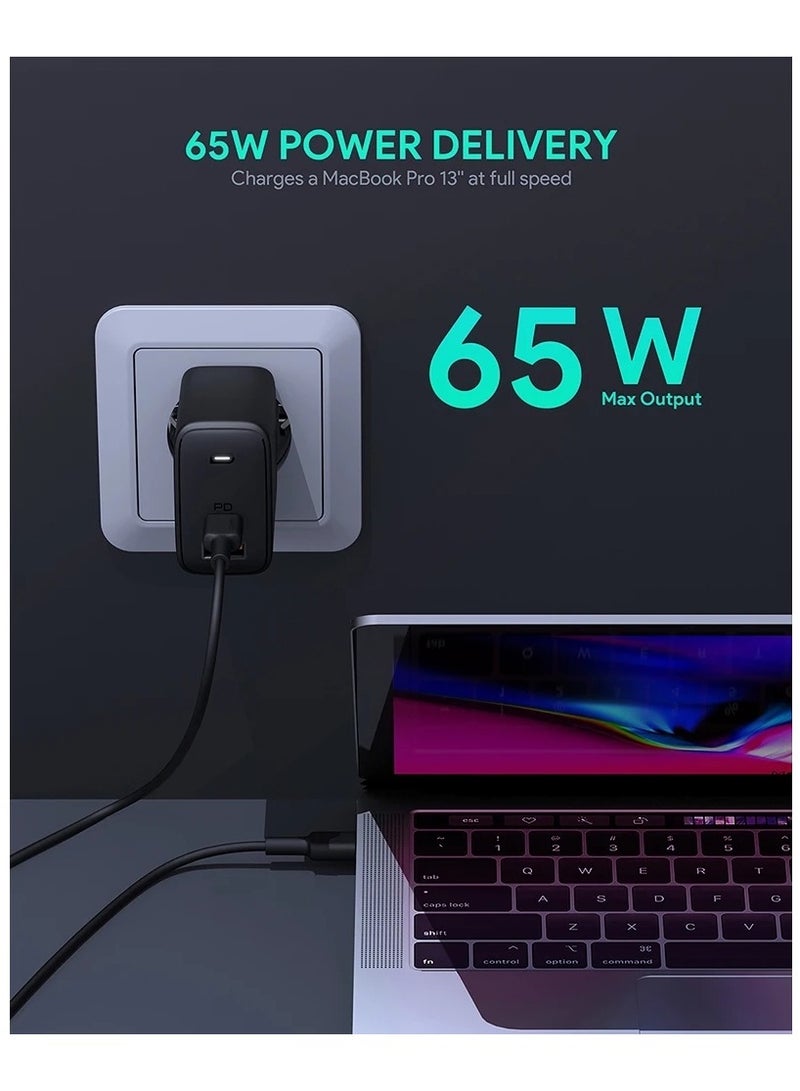 PA-B3 65W USB C GaN PD Charger - Omnia GaN Chip - Dynamic Detect - High-Speed Charging - Dual-Device Charging - Safe & Reliable White