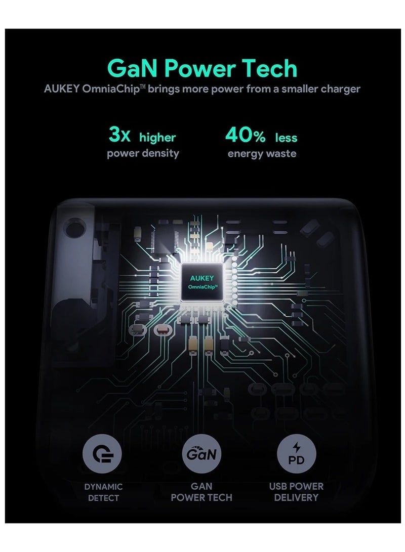PA-B3 65W USB C GaN PD Charger - Omnia GaN Chip - Dynamic Detect - High-Speed Charging - Dual-Device Charging - Safe & Reliable White