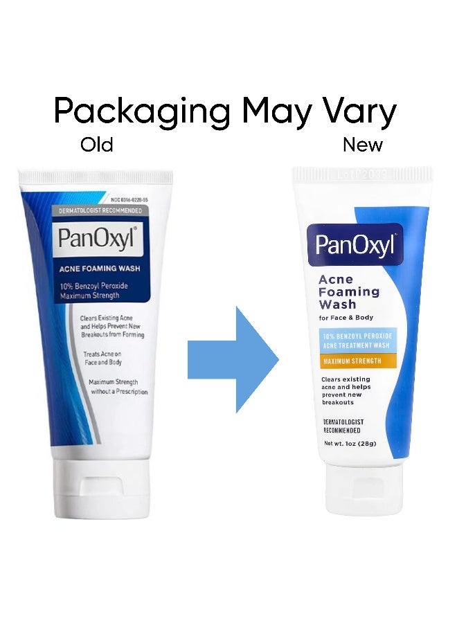 PanOxyl - Acne Foaming Wash, For Face & Body, Maximum Strength, 1 Oz Packaging May Vary White 28grams - Image 1