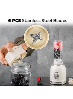 GEEPAS Personal Blender With 2 Speed & Pulse Mode , 6 Pcs Stainless Steel Blades, 2 Pcs BPA Free Tritan Bottles, AC Motor, PP Housing, Non Slipping Foot 0.6 L 300 W GSB44113 White  - Image 3