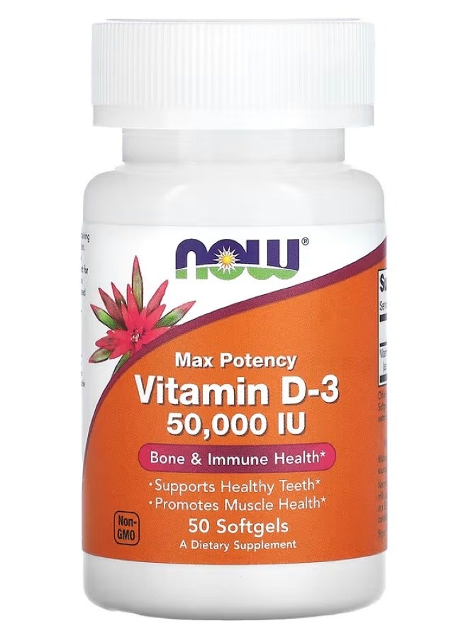 Now Foods Vitamin D-3 Max Potency 50,000 IU 50 Softgels 