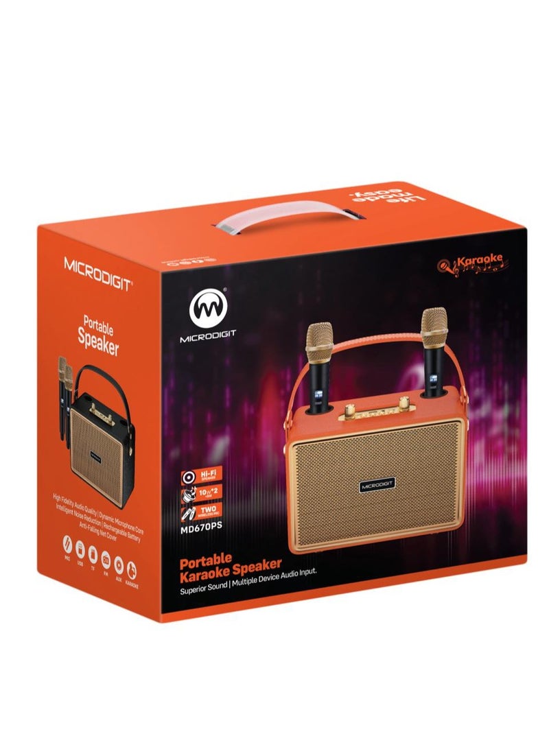 ميكرو ديجيت مكبر صوت بلوتوث محمول مع 2 ميكروفون لاسلكي مع صوت فائق ومدخل صوت متعدد الأجهزة باللون الأسود - Image 4