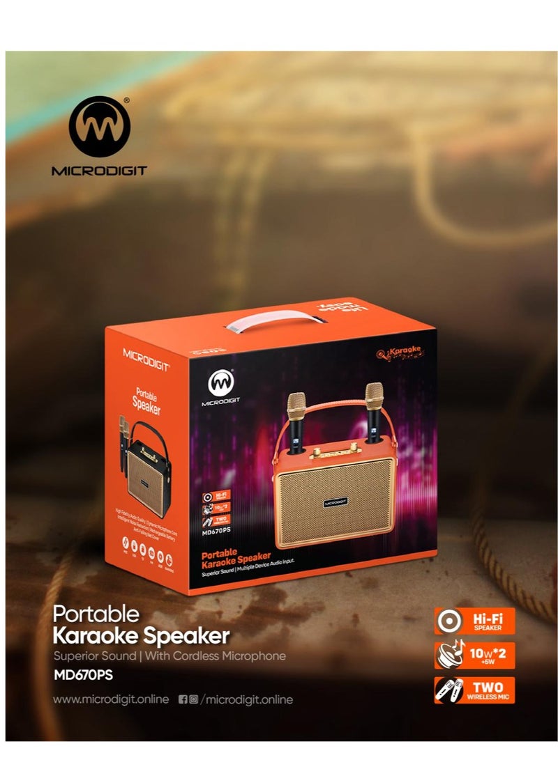 ميكرو ديجيت مكبر صوت بلوتوث محمول مع 2 ميكروفون لاسلكي مع صوت فائق ومدخل صوت متعدد الأجهزة باللون الأسود - Image 5