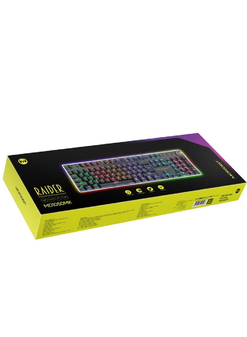 Microdigit - English Arabic Mechanical Gaming Keyboard with RGB LED Rainbow Backlit Quick Response USB Wired E-sport Waterproof 87 Keys Keyboard for Windows/MacOS/Android PC Gamers Black - Image 1