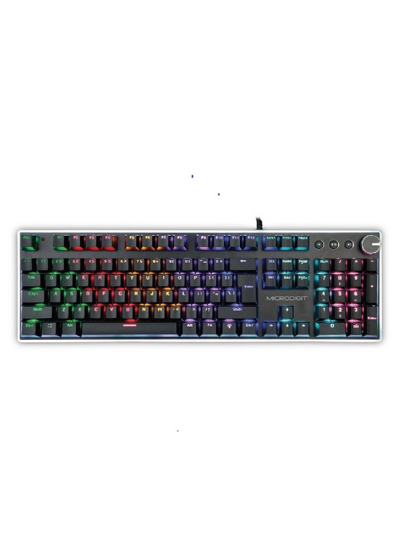 Microdigit - English Arabic Mechanical Gaming Keyboard with RGB LED Rainbow Backlit Quick Response USB Wired E-sport Waterproof 87 Keys Keyboard for Windows/MacOS/Android PC Gamers Black - Image 1