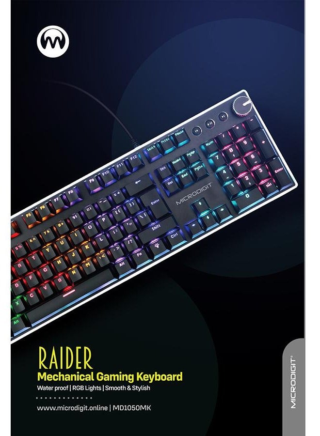Microdigit - English Arabic Mechanical Gaming Keyboard with RGB LED Rainbow Backlit Quick Response USB Wired E-sport Waterproof 87 Keys Keyboard for Windows/MacOS/Android PC Gamers Black - Image 1