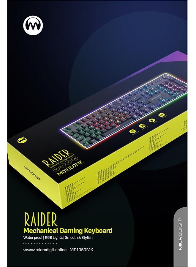 Microdigit - English Arabic Mechanical Gaming Keyboard with RGB LED Rainbow Backlit Quick Response USB Wired E-sport Waterproof 87 Keys Keyboard for Windows/MacOS/Android PC Gamers Black - Image 1