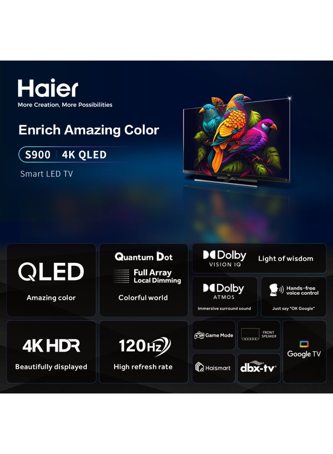 هاير - تلفزيون جوجل 55 بوصة QLED 4K HDR UHD 120 هرتز H55S900UX أسود - Image 1