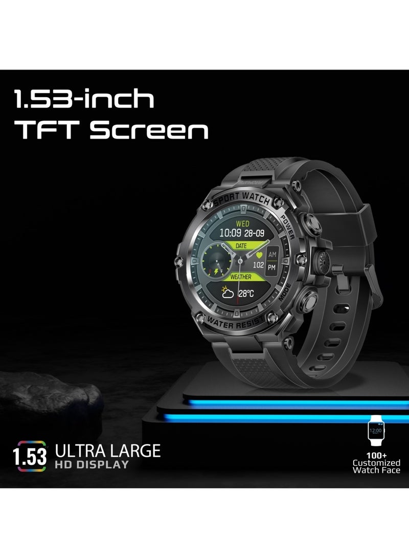 PROMATE - Smart Watch, Round-Screen BT 5.1 Fitness Tracker With 1.53 Inch TFT Display, 80 Day Battery, Penta Magnetism Speaker, E-Card Quick Share And IP67 Water Resistance For iPhone 16, Galaxy S25,X Watch-R19 - Black - Image 1