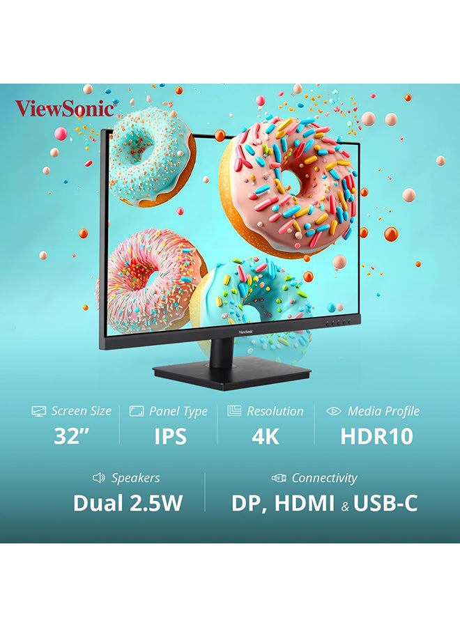 ViewSonic - VA3209U-4K 32” 4K UHD Monitor with USB-C and Speakers Black - Image 1