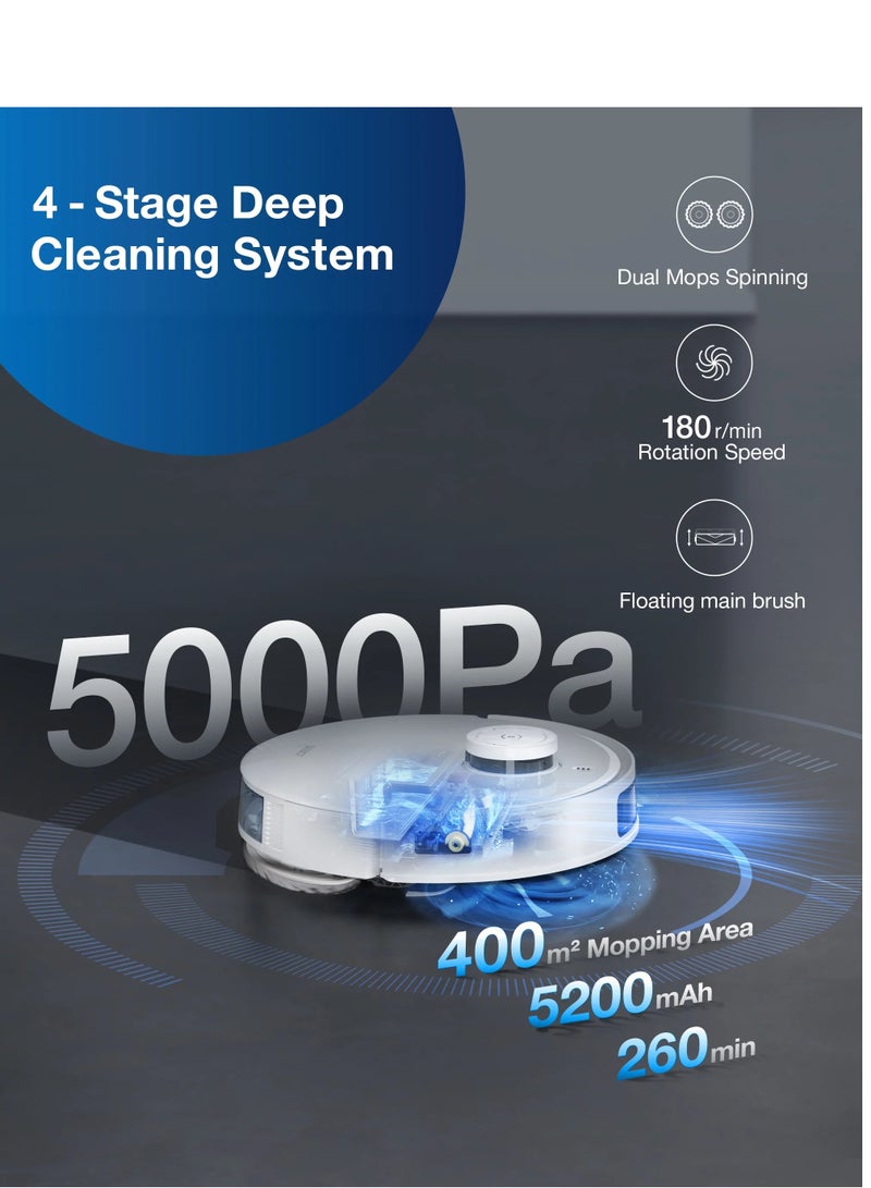ecovacs - DEEBOT X1 e OMNI Robot Vacuum Cleaner, Auto Mop Washing/Hot Air Drying/Auto-Emptying, 260 min, 4300+ sqft, Dual Mops, 3D Maps, Live Monitoring & Video Call, OK YIKO Voice Interaction 4 L 50 W DBX53 White - Image 1