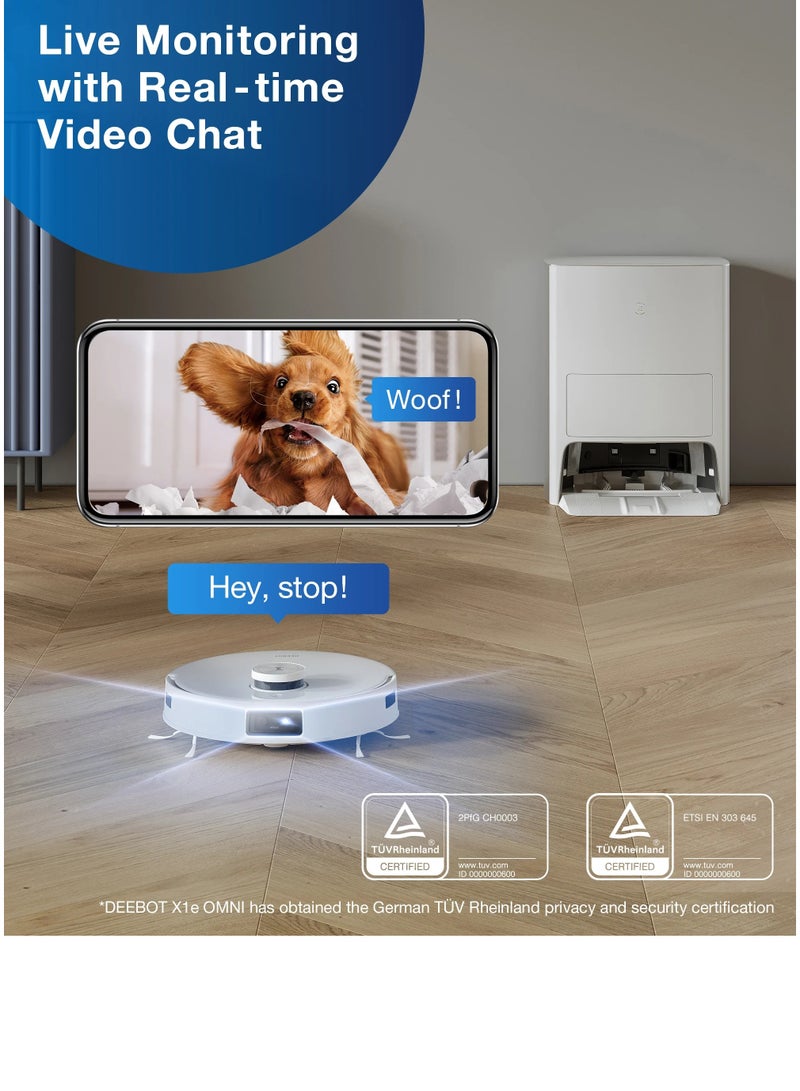 ecovacs - DEEBOT X1 e OMNI Robot Vacuum Cleaner, Auto Mop Washing/Hot Air Drying/Auto-Emptying, 260 min, 4300+ sqft, Dual Mops, 3D Maps, Live Monitoring & Video Call, OK YIKO Voice Interaction 4 L 50 W DBX53 White - Image 1