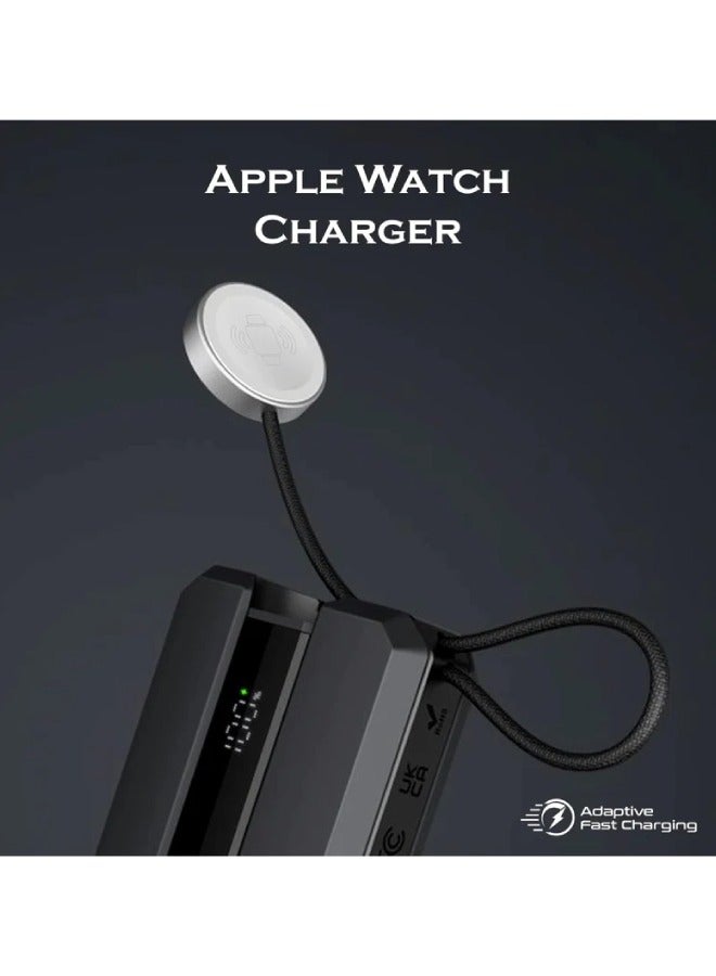 PROMATE 10000 mAh Power Bank, Ultra-Compact Portable Power Pack with Built-In 30W USB-C™ Cable, USB-C™ Power Delivery Port, Apple Grey  - Image 3