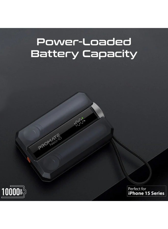 PROMATE 10000 mAh Power Bank, Ultra-Compact Portable Power Pack with Built-In 30W USB-C™ Cable, USB-C™ Power Delivery Port, Apple Grey  - Image 2