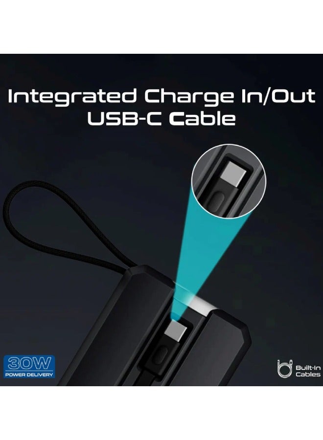 PROMATE 10000 mAh Power Bank, Ultra-Compact Portable Power Pack with Built-In 30W USB-C™ Cable, USB-C™ Power Delivery Port, Apple Grey  - Image 4