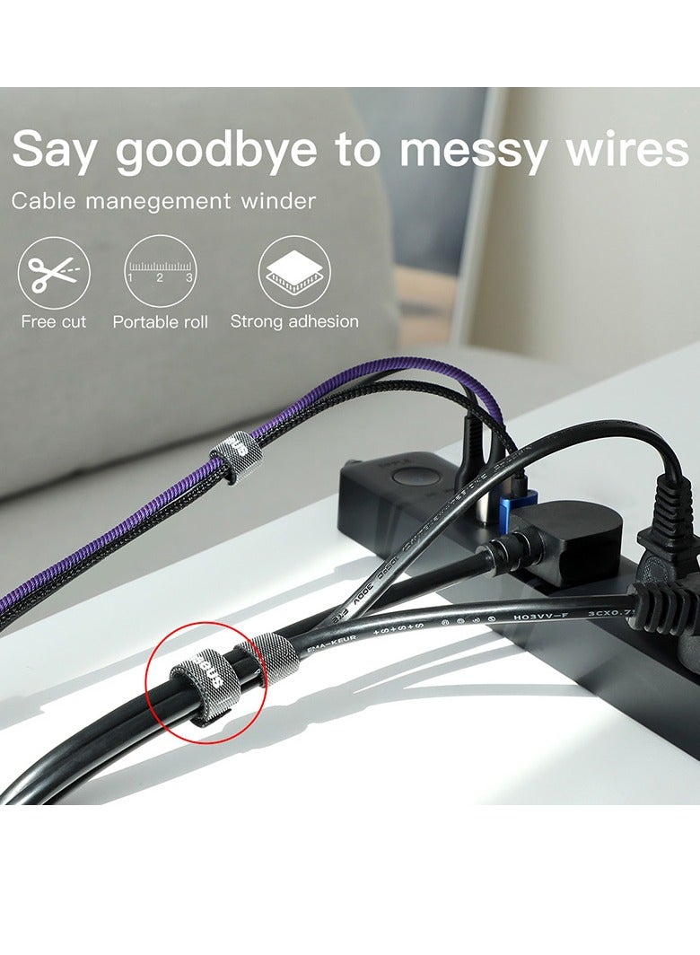 Baseus - Cable Tidy Management 3 Meters Hook And Loop Strong Grip Fastener Roll Reusable Ties Self Adhesive Straps Velcro Tape Organizer For Computer TV Power Cable And Other Cables Grey - Image 1