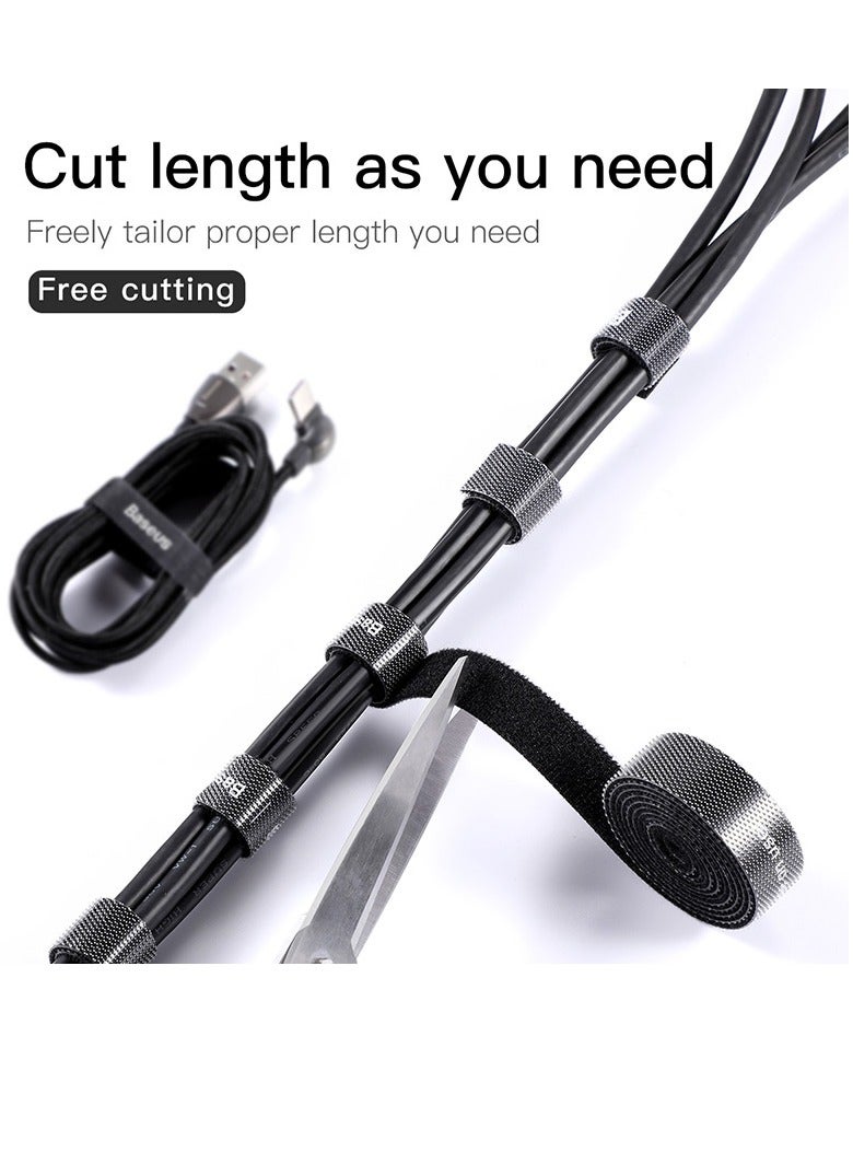 Baseus - Cable Tidy Management 3 Meters Hook And Loop Strong Grip Fastener Roll Reusable Ties Self Adhesive Straps Velcro Tape Organizer For Computer TV Power Cable And Other Cables Grey - Image 1