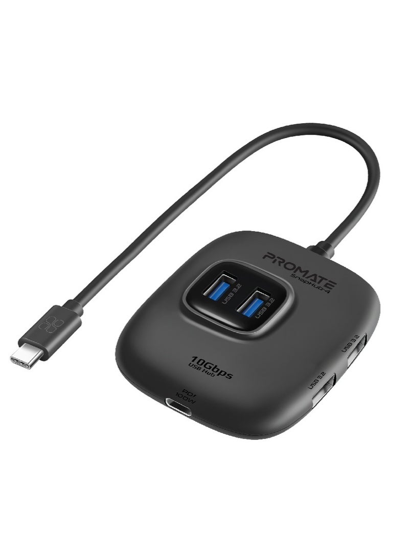 PROMATE USB-C Hub, 5-in-1 Type-C™ Sync/Charge Adapter with USB-A Adapter, 100W USB-C™ Power Delivery Port, 10Gbps 4 USB 3.2 Ports, and Compact Design for MacBook Pro, Samsung Chromebook Plus Black  - Image 1