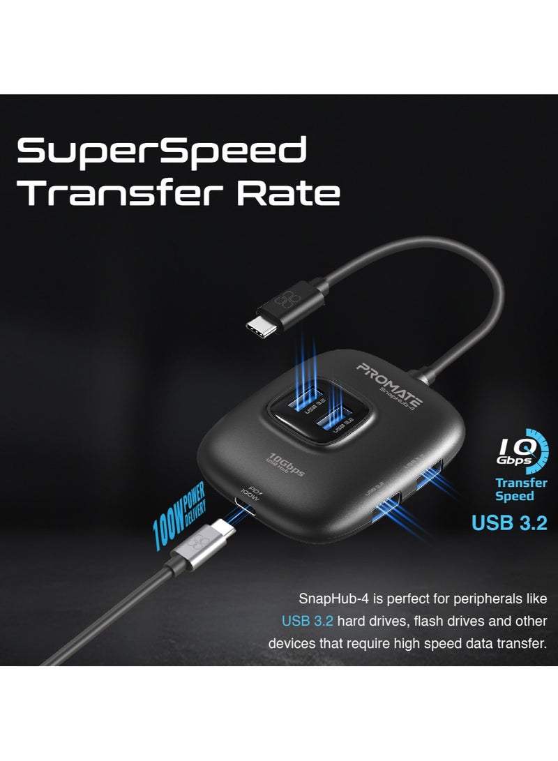 PROMATE USB-C Hub, 5-in-1 Type-C™ Sync/Charge Adapter with USB-A Adapter, 100W USB-C™ Power Delivery Port, 10Gbps 4 USB 3.2 Ports, and Compact Design for MacBook Pro, Samsung Chromebook Plus Black  - Image 3
