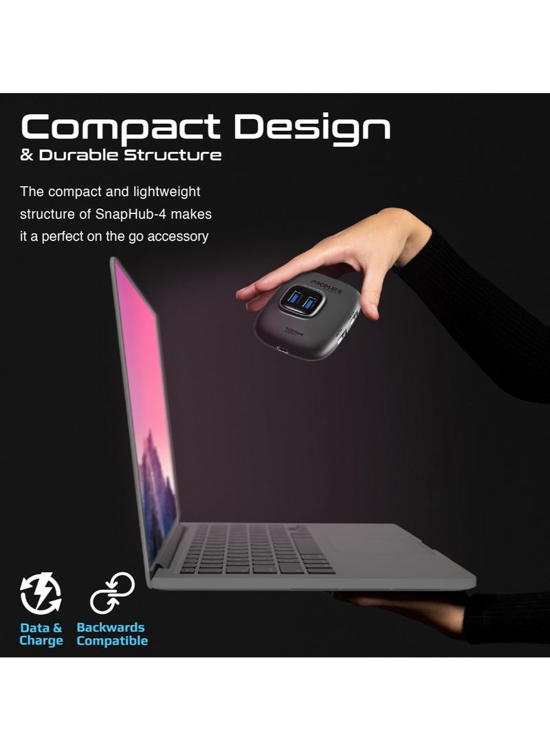 PROMATE USB-C Hub, 5-in-1 Type-C™ Sync/Charge Adapter with USB-A Adapter, 100W USB-C™ Power Delivery Port, 10Gbps 4 USB 3.2 Ports, and Compact Design for MacBook Pro, Samsung Chromebook Plus Black  - Image 4