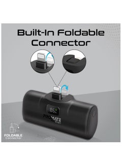 PROMATE 5000 mAh Power Bank, Ultra-Compact Portable Charger With Built-In 20W Foldable Lightning Connecter, 20W USB-C Power Delivery Port, LED Screen And Foldable Kickstand For iPhone 15/14/13/12, PowerUp-i Black  - Image 4