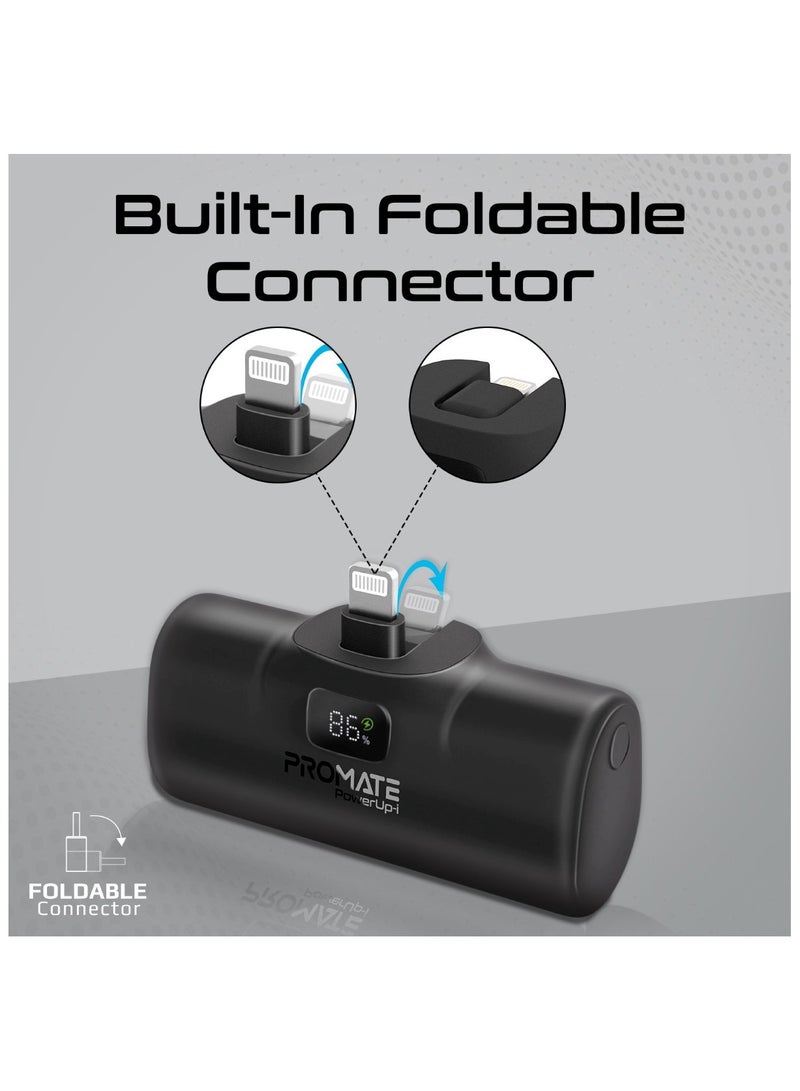 PROMATE - 5000 mAh Power Bank, Ultra-Compact Portable Charger With Built-In 20W Foldable Lightning Connecter, 20W USB-C Power Delivery Port, LED Screen And Foldable Kickstand For iPhone 15/14/13/12, PowerUp-i Black - Image 1