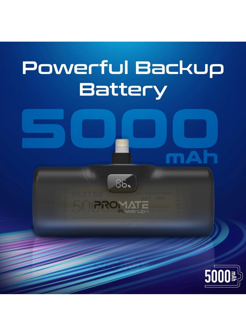 PROMATE - 5000 mAh Power Bank, Ultra-Compact Portable Charger With Built-In 20W Foldable Lightning Connecter, 20W USB-C Power Delivery Port, LED Screen And Foldable Kickstand For iPhone 15/14/13/12, PowerUp-i Black - Image 1