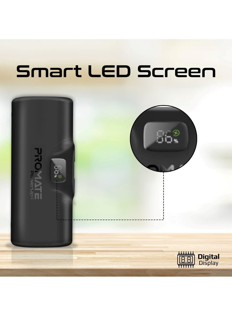 PROMATE - 5000 mAh Power Bank, Ultra-Compact Portable Charger With Built-In 20W Foldable Lightning Connecter, 20W USB-C Power Delivery Port, LED Screen And Foldable Kickstand For iPhone 15/14/13/12, PowerUp-i Black - Image 1