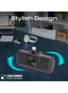 PROMATE 5000 mAh Power Bank, Ultra-Compact Portable Charger With Built-In 20W Foldable Lightning Connecter, 20W USB-C Power Delivery Port, LED Screen And Foldable Kickstand For iPhone 15/14/13/12, PowerUp-i Black  - Image 2