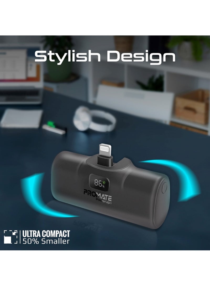 PROMATE - 5000 mAh Power Bank, Ultra-Compact Portable Charger With Built-In 20W Foldable Lightning Connecter, 20W USB-C Power Delivery Port, LED Screen And Foldable Kickstand For iPhone 15/14/13/12, PowerUp-i Black - Image 1