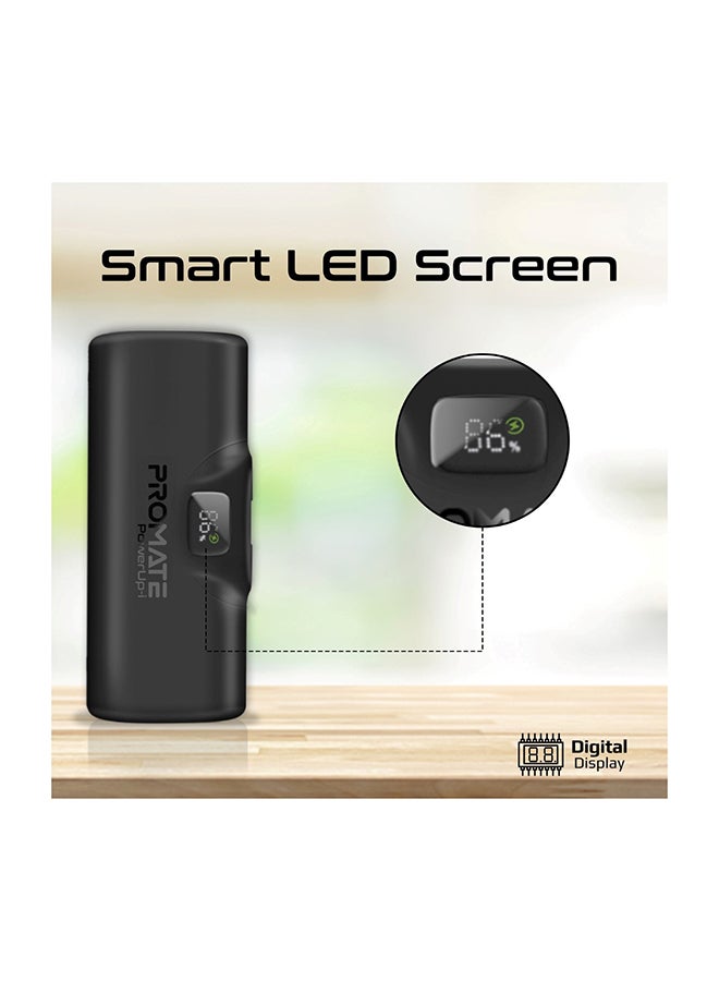PROMATE - 5000 mAh Power Bank, Ultra-Compact Portable Charger With Built-In 20W Foldable Lightning Connecter, 20W USB-C Power Delivery Port, LED Screen And Foldable Kickstand For iPhone 15/14/13/12, PowerUp-i Black - Image 1