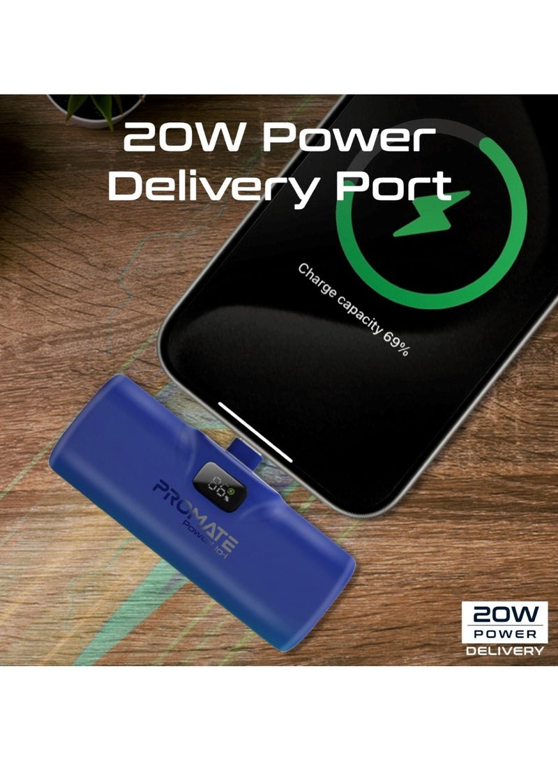 PROMATE 5000 mAh Power Bank, Ultra-Compact Portable Charger With Built-In 20W Foldable Lightning Connecter, 20W USB-C Power Delivery Port, LED Screen And Foldable Kickstand For iPhone 15/14/13/12, PowerUp-i Blue  - Image 5