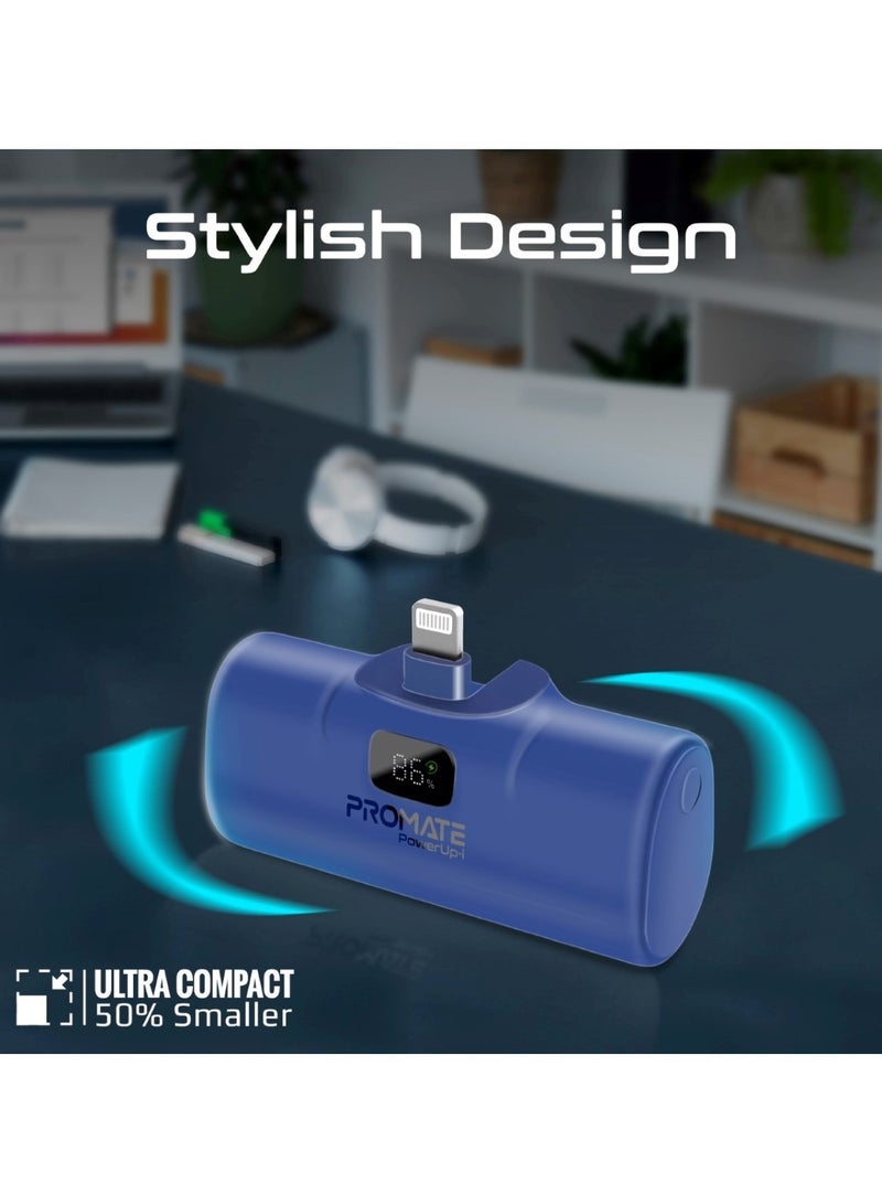 PROMATE 5000 mAh Power Bank, Ultra-Compact Portable Charger With Built-In 20W Foldable Lightning Connecter, 20W USB-C Power Delivery Port, LED Screen And Foldable Kickstand For iPhone 15/14/13/12, PowerUp-i Blue  - Image 2