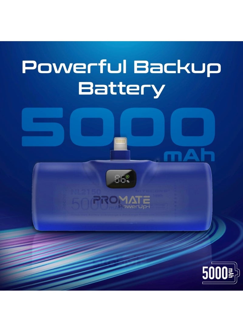 PROMATE 5000 mAh Power Bank, Ultra-Compact Portable Charger With Built-In 20W Foldable Lightning Connecter, 20W USB-C Power Delivery Port, LED Screen And Foldable Kickstand For iPhone 15/14/13/12, PowerUp-i Blue  - Image 4