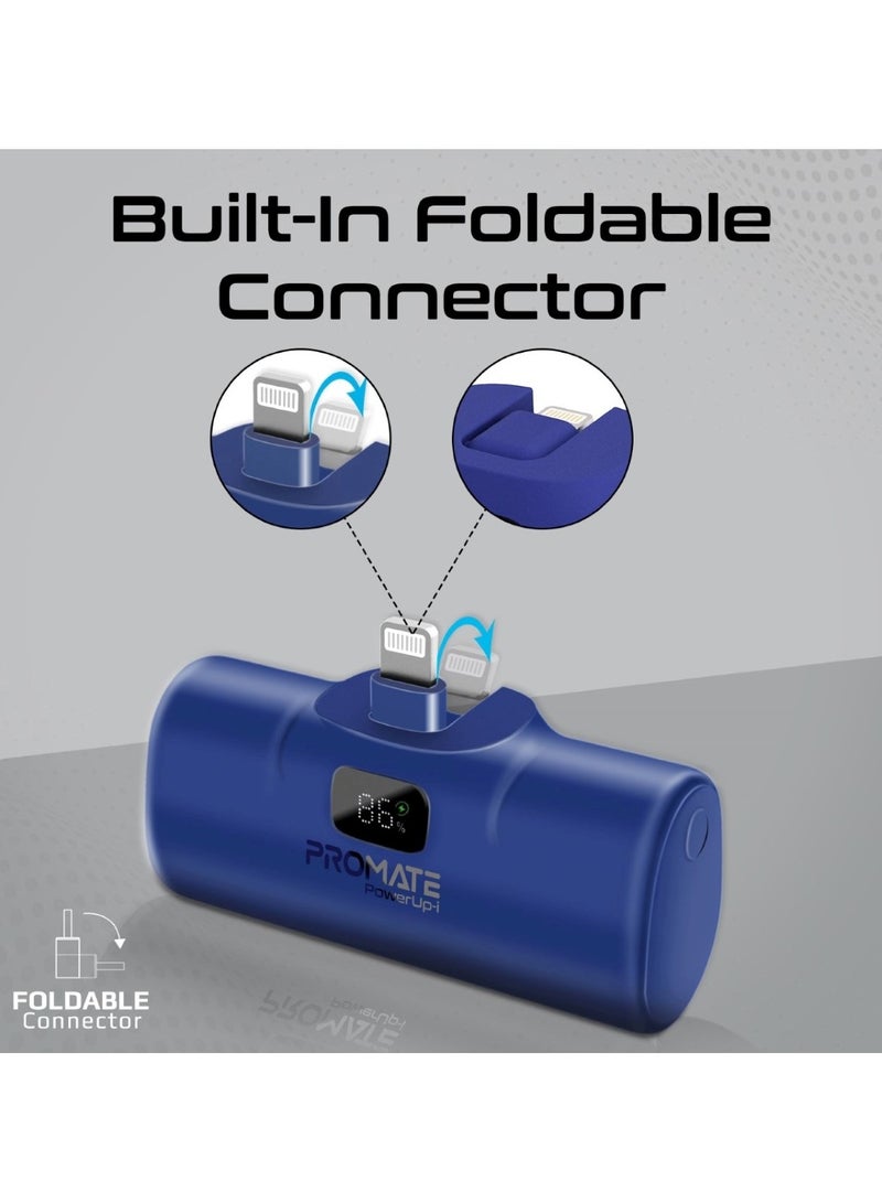 PROMATE 5000 mAh Power Bank, Ultra-Compact Portable Charger With Built-In 20W Foldable Lightning Connecter, 20W USB-C Power Delivery Port, LED Screen And Foldable Kickstand For iPhone 15/14/13/12, PowerUp-i Blue  - Image 3