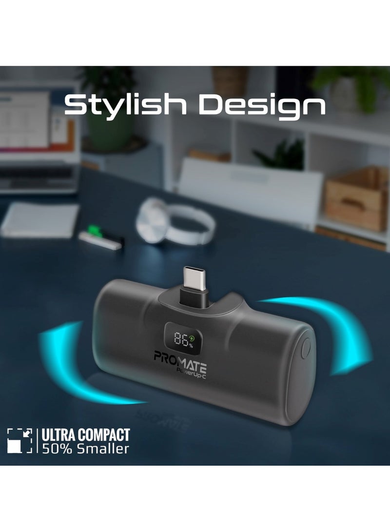 PROMATE 5000 mAh Power Bank, Ultra-Compact Portable Charger With Built-In 20W Foldable USB-C Connecter, 20W USB-C Power Delivery Port, LED Screen And Foldable Kickstand For iPhone 15, Galaxy S23, PowerUp-C Black  - Image 2