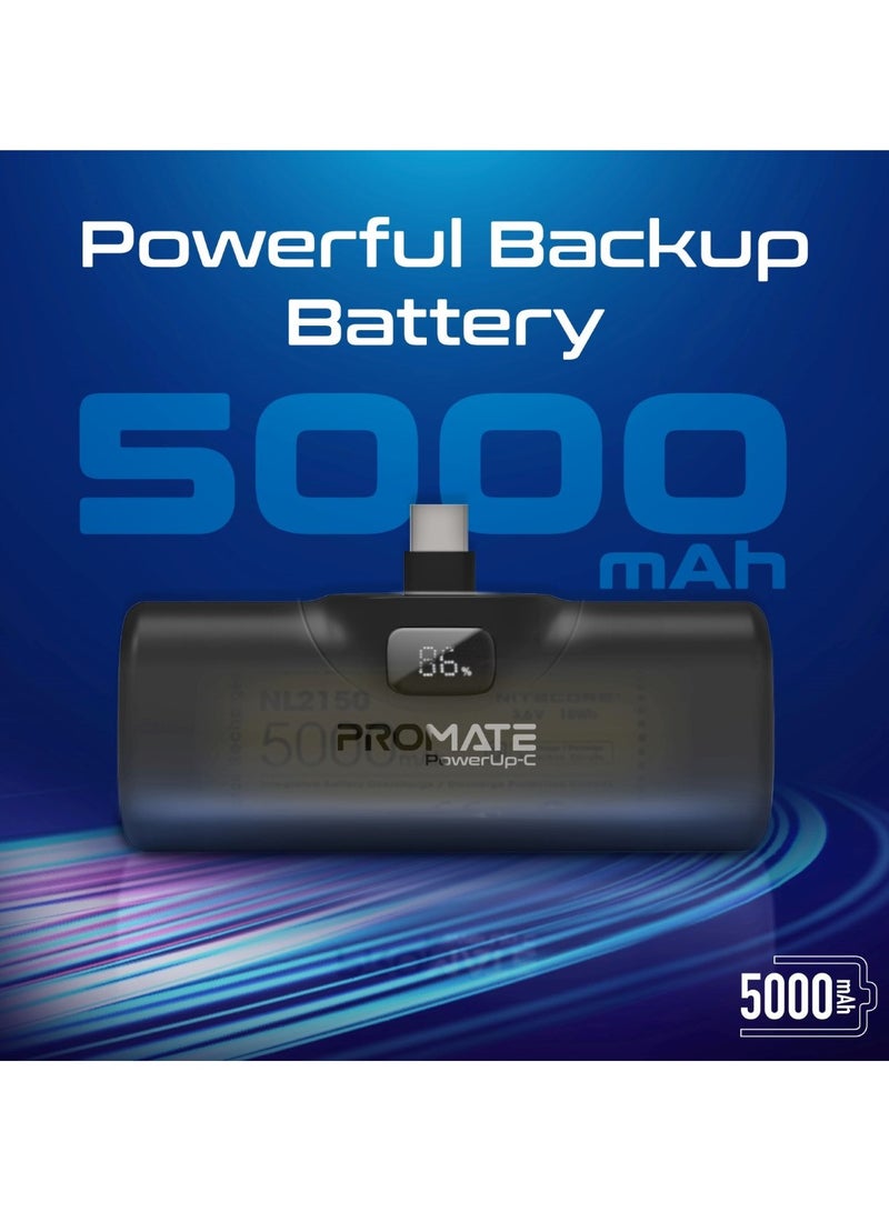 PROMATE 5000 mAh Power Bank, Ultra-Compact Portable Charger With Built-In 20W Foldable USB-C Connecter, 20W USB-C Power Delivery Port, LED Screen And Foldable Kickstand For iPhone 15, Galaxy S23, PowerUp-C Black  - Image 4