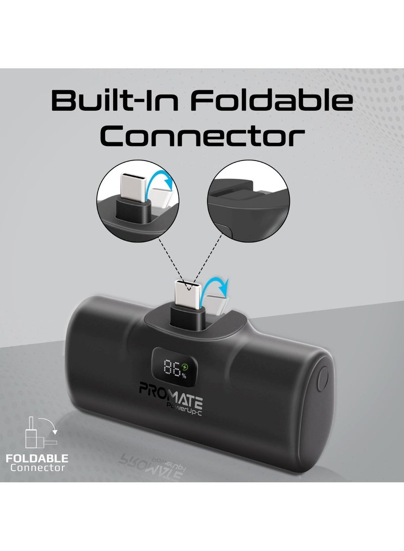 PROMATE 5000 mAh Power Bank, Ultra-Compact Portable Charger With Built-In 20W Foldable USB-C Connecter, 20W USB-C Power Delivery Port, LED Screen And Foldable Kickstand For iPhone 15, Galaxy S23, PowerUp-C Black  - Image 3