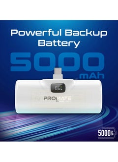 PROMATE 5000 mAh 5000 mAh Power Bank, Ultra-Compact Portable Charger With Built-In 20W Foldable USB-C Connecter, 20W USB-C Power Delivery Port, LED Screen And Foldable Kickstand For iPhone 16, Galaxy S25, PowerUp-C - White  - Image 4