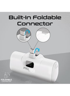 PROMATE 5000 mAh 5000 mAh Power Bank, Ultra-Compact Portable Charger With Built-In 20W Foldable USB-C Connecter, 20W USB-C Power Delivery Port, LED Screen And Foldable Kickstand For iPhone 16, Galaxy S25, PowerUp-C - White  - Image 3