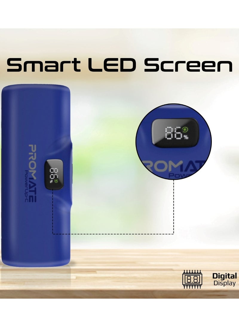 PROMATE - 5000 mAh 5000 mAh Power Bank, Ultra-Compact Portable Charger With Built-In 20W Foldable USB-C Connecter, 20W USB-C Power Delivery Port, LED Screen And Foldable Kickstand For iPhone 15, Galaxy S23, PowerUp-C Blue - Image 1