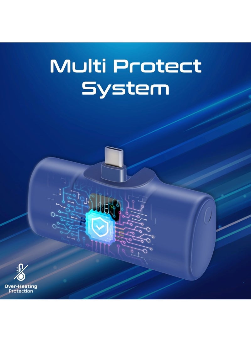 PROMATE - 5000 mAh 5000 mAh Power Bank, Ultra-Compact Portable Charger With Built-In 20W Foldable USB-C Connecter, 20W USB-C Power Delivery Port, LED Screen And Foldable Kickstand For iPhone 15, Galaxy S23, PowerUp-C Blue - Image 1