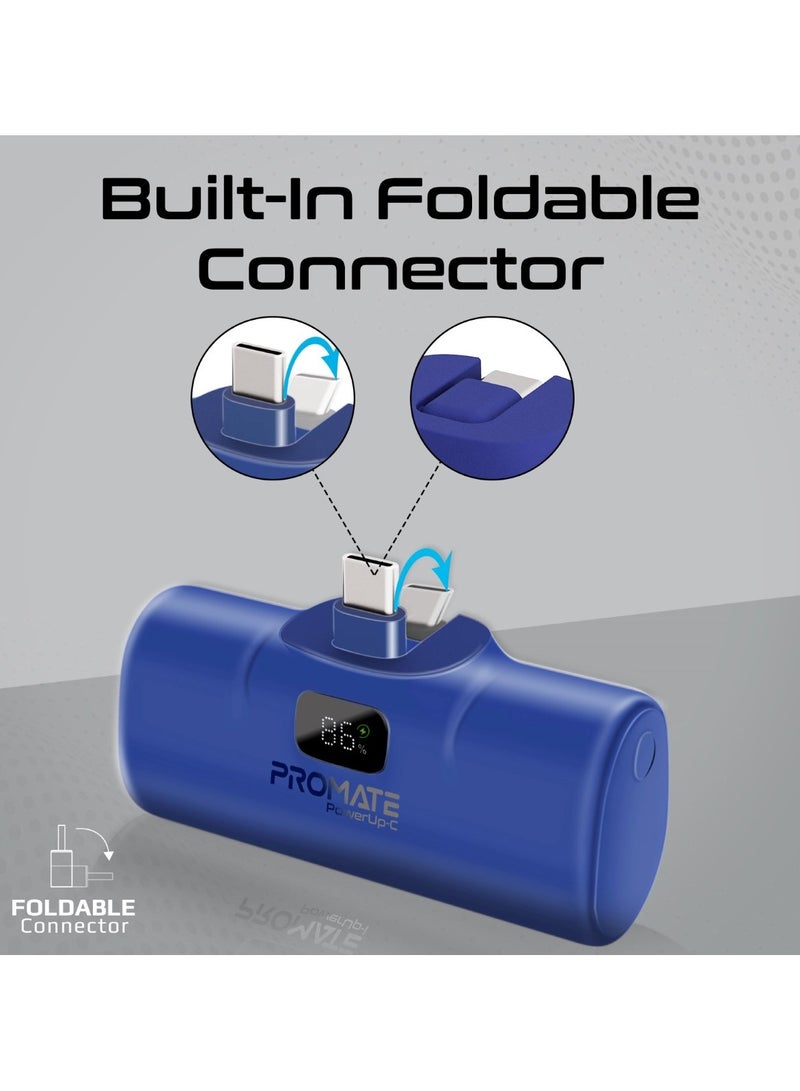 PROMATE - 5000 mAh 5000 mAh Power Bank, Ultra-Compact Portable Charger With Built-In 20W Foldable USB-C Connecter, 20W USB-C Power Delivery Port, LED Screen And Foldable Kickstand For iPhone 15, Galaxy S23, PowerUp-C Blue - Image 1