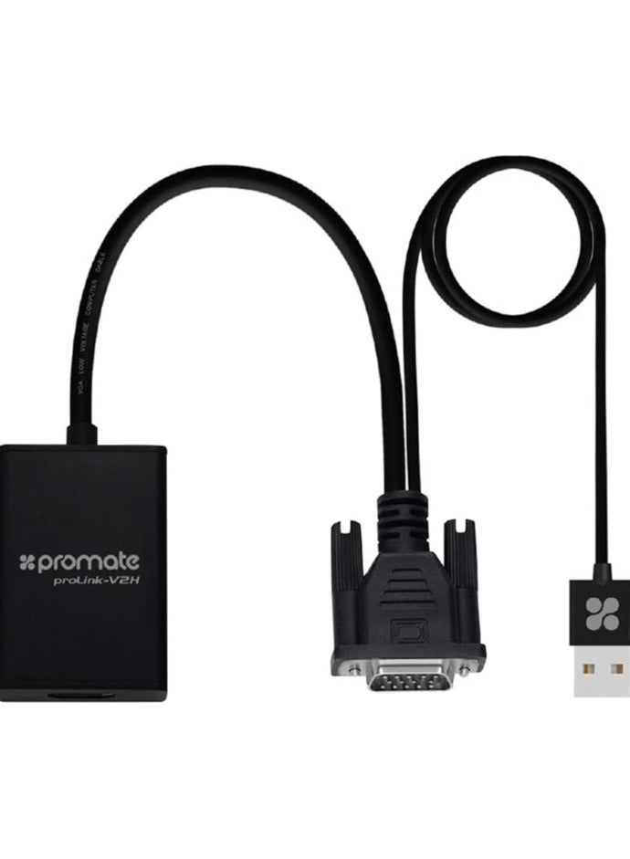 بروميت - محول محول VGA إلى HDMI بدقة 1080 بكسل HD مع دعم الصوت TV AV HDTV، ProLink-V2H أسود - Image 1